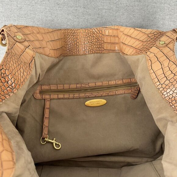 Vtg Brahmin Leather Handbag Large Tan Croc Embossed Smooth Tote Hobo Slouch Boho - Picture 6 of 16